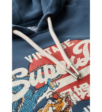 Superdry Grafisk sweatshirt med huva och logotyp Tokyo Vintage bl