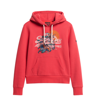 Superdry Felpa con cappuccio grafica rossa con logo vintage Tokyo