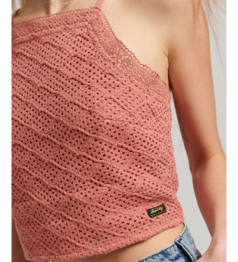 Superdry Top corto rosa vintage all'uncinetto