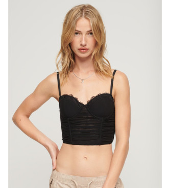 Superdry Corset top in black ruffled mesh