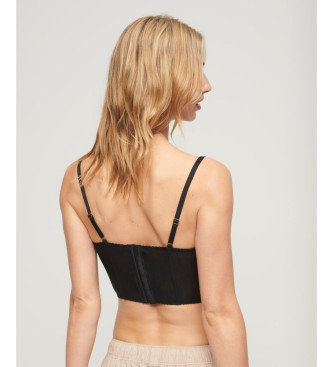 Superdry Corset top in black ruffled mesh