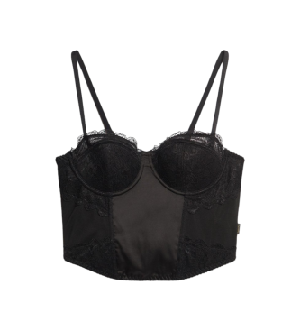 Superdry Corset top in black ruffled mesh