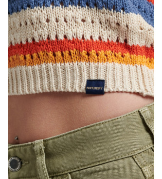 Superdry Top all'uncinetto con scollo all'americana multicolore