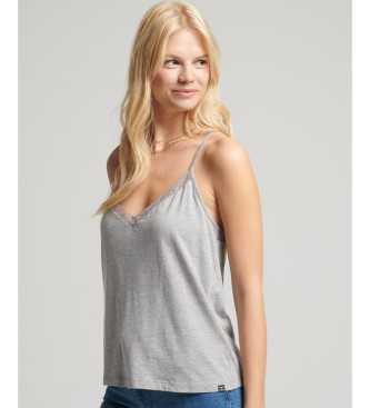 Superdry Graues Top aus Spitze und Bio-Baumwollmischung mit Trgern