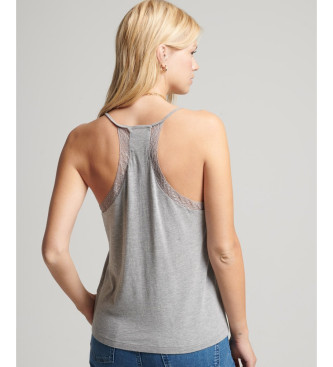 Superdry Graues Top aus Spitze und Bio-Baumwollmischung mit Trgern