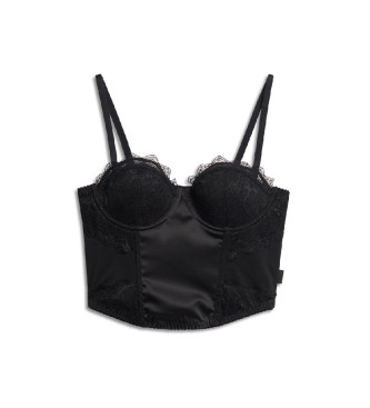 Superdry Corset en satin avec dentelle en maille noire