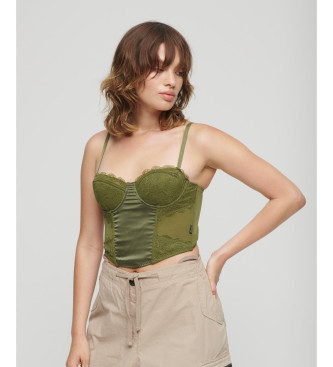 Superdry Corset top made of satin with green mesh lace