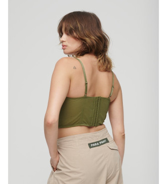 Superdry Corset top made of satin with green mesh lace