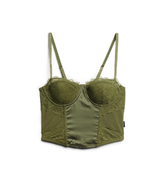 Superdry Corset top made of satin with green mesh lace