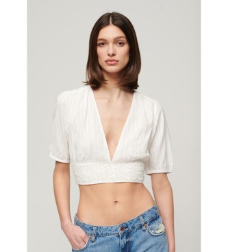 Superdry Top de manga curta com acabamento em renda Ibiza branco