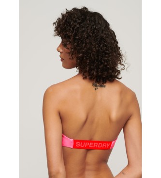 Superdry Top de bikini bandeau con logotipo rosa