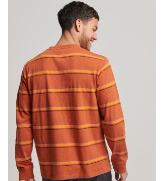 Superdry Vintage textured striped T-shirt in organic cotton orange