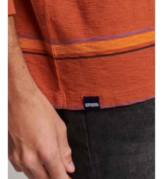 Superdry Vintage textured striped T-shirt in organic cotton orange