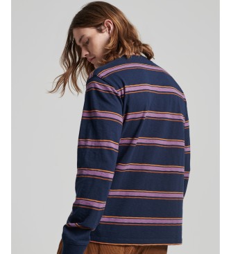 Superdry Vintage textured striped T-shirt in organic navy cotton