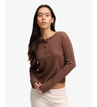 Superdry Br?zowa koszulka Essential Waffle