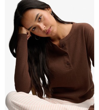Superdry Br?zowa koszulka Essential Waffle
