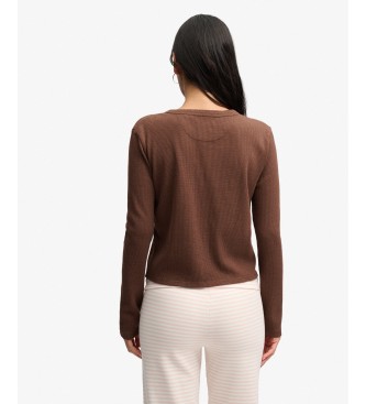 Superdry Br?zowa koszulka Essential Waffle
