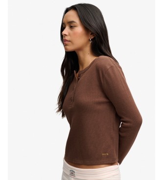 Superdry Br?zowa koszulka Essential Waffle