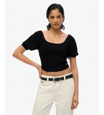 Superdry Black smocked woven top