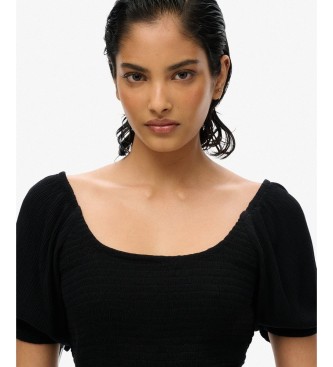 Superdry Black smocked woven top