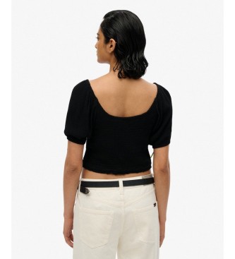 Superdry Black smocked woven top