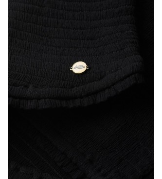 Superdry Black smocked woven top
