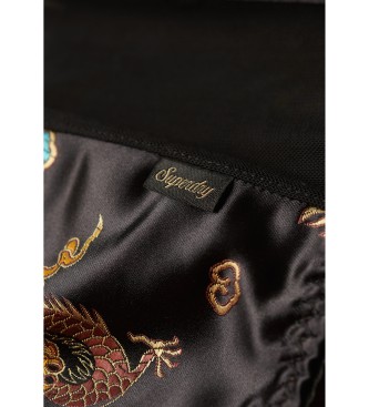Superdry Korsett-Oberteil mit floraler Stickerei aus schwarzem Satin