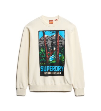 Superdry Travel Postcard Graphic Crew Sweatshirt white