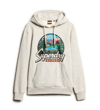 Superdry Sweatshirt Travel Postcard Graphic cinzento