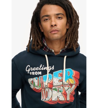 Superdry Felpa con grafica da cartolina da viaggio blu scuro