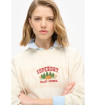 Superdry Mikina z vratom, ki se ohlapno prilega posadki Potovalni spominek  bela