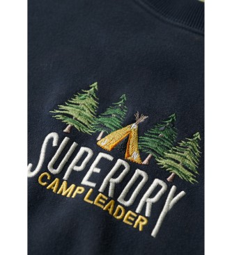 Superdry Prosto prilegajoča se majica z vratom Travel Souvenir v mornariški barvi