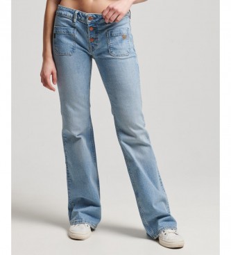 Superdry Niebieskie rozkloszowane jeansy z bawełny organicznej z niskim stanem w stylu vintage