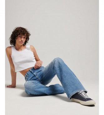 Superdry Rozkloszowane jeansy skinny z bawełny organicznej, średni stan, niebieskie