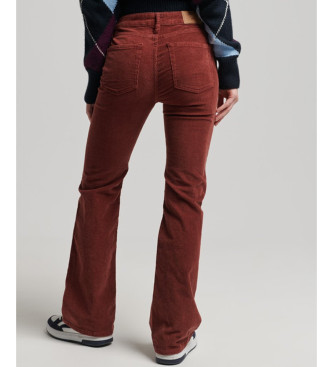 Superdry Kastanienbraune Mid-Rise-Skinny-Jeans aus Cord mit ausgestelltem Bein und mittlerer Leibhhe