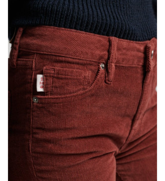 Superdry Kastanienbraune Mid-Rise-Skinny-Jeans aus Cord mit ausgestelltem Bein und mittlerer Leibhhe