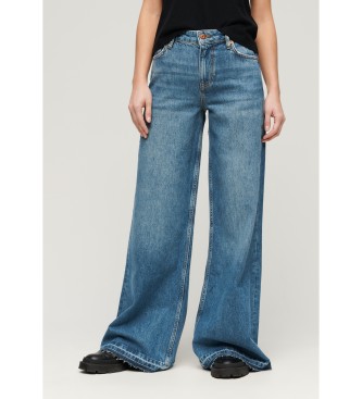 Superdry Flared jeans met wijde pijpen en onafgewerkte zomen blauw