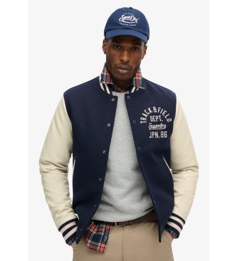 Superdry Navy chain stitch varsity bomber jacket