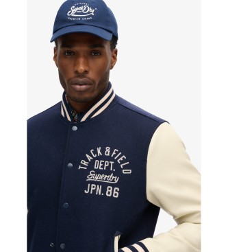 Superdry Navy chain stitch varsity bomber jacket