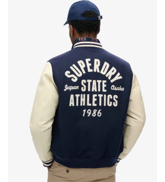 Superdry Navy chain stitch varsity bomber jacket