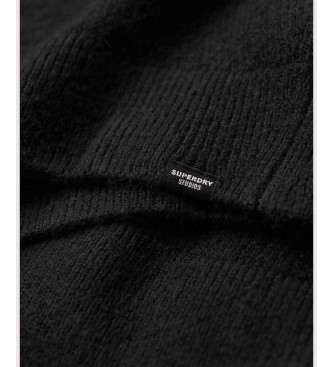 Superdry Zwarte gebreide jurk van tricot met V-hals