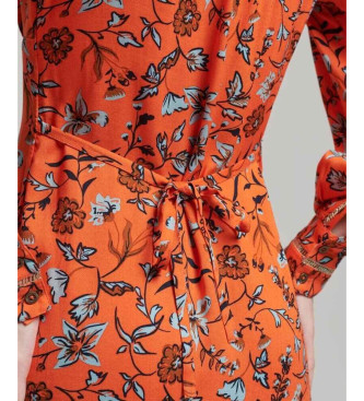 Superdry Orange printed midi tea dress with v-neck V-neck