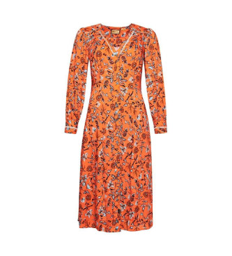 Superdry Orange bedrucktes Midi-Kleid mit V-Ausschnitt V-Ausschnitt