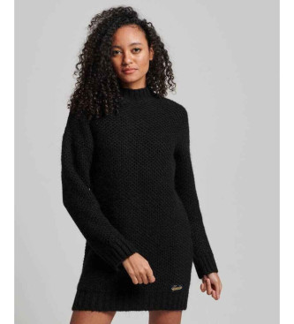 Superdry Textured knitted dress with round neck, black