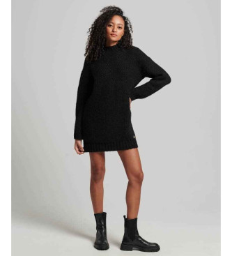 Superdry Textured knitted dress with round neck, black
