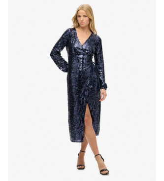 Superdry Sequin cross over long dress blue