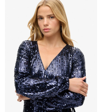 Superdry Sequin cross over long dress blue