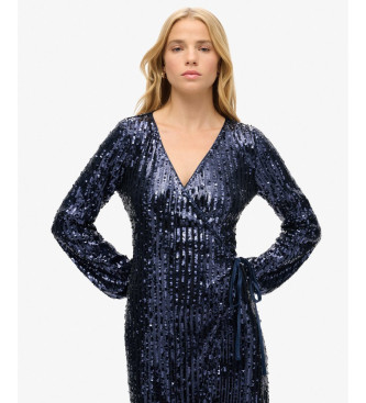 Superdry Sequin cross over long dress blue