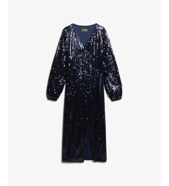 Superdry Vestido largo cruzado Sequin azul