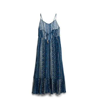 Superdry Długa niebieska sukienka plażowa bez ramiączek